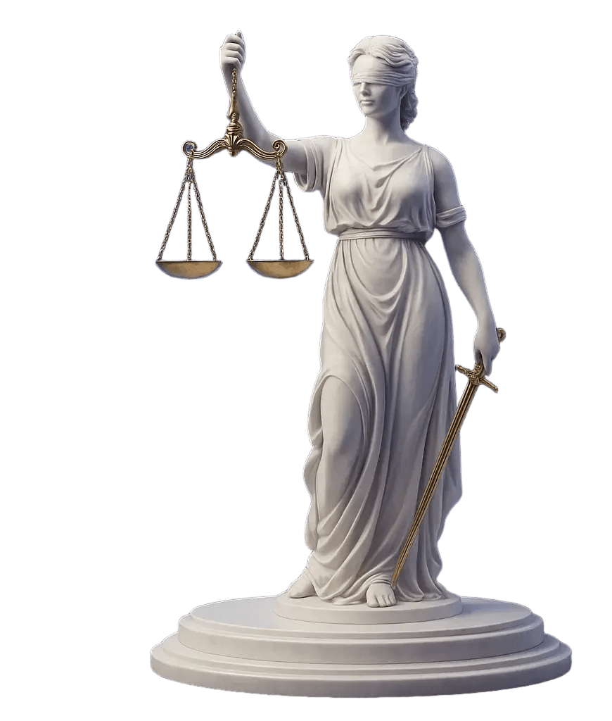Lady Justice statue with scales: Olanur Canadian legal AI platform